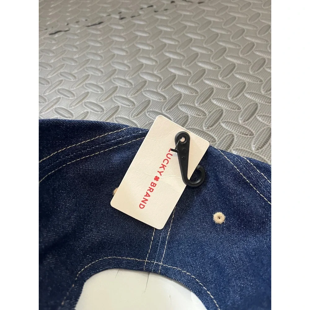 Lucky Brand Hat Mens OS Blue Denim‎ Dungarees Embroidered Snapback Baseball Cap